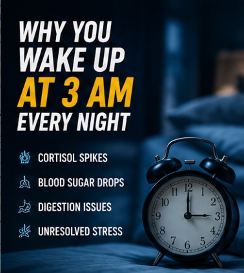 3 AM wake-up habit graphic with alarm clock